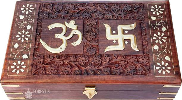 FORESTIS GALLINARIA Hand Brass-Filled Wooden OM Box for Good Luck Multi Purpose, Jewellery Box, Money Box, Cash Box Vanity Box