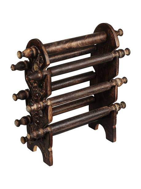 RAMA HANDICRAFT Handmade Wooden Bangle Holder Jewellery Stand for Women Carving (6 Rood, Size: 12x5x3 inch) Jwellery Vanity Box