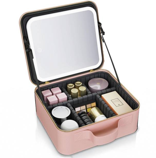 प्राइम पिक Makeup Storage Box with Mirror Cosmetic Organizer with Multiple Compartments फॉर स्किनकेयर, ब्यूटी एसेंशियल्स एंड ज्वेलरी – पोर्टेबल एंड स्टाइलिश वैनिटी बॉक्स