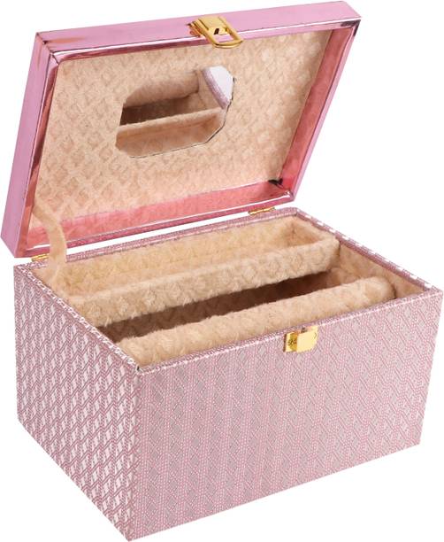 Chiefly Vanity Makeup Box for Girls Bridal Brush Jewellery Organizer Premium Finish Portable case with a sturdy handle, making it easy to carry and store. Vanity Box