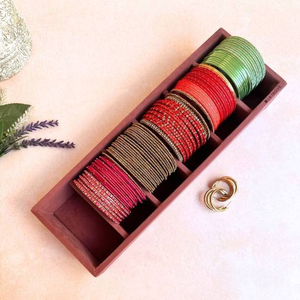 la trove Premium Velvet Pink 6 Slot Bangle Organizer & Storage Display Tray Bangle Storage Case Vanity Box