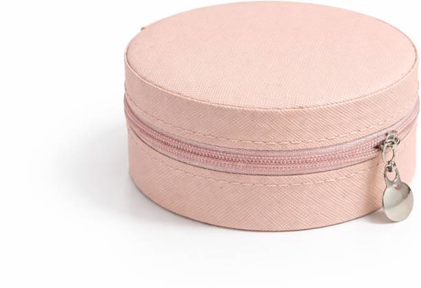 Shield plus Mini Round Jewellery Box Organizer/Portable Storage Box - Leather Zipper For Rings, Earring, Necklaces, Bracelet Vanity Box