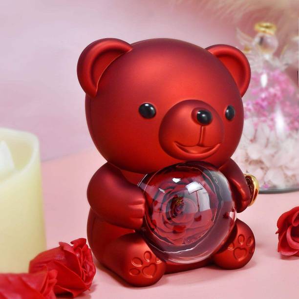SHOPOGENIX Mother’s Day Special Acrylic Rose Jewelry Box with Necklace Rings Gift Romantic Bear With Rose Vanity Box