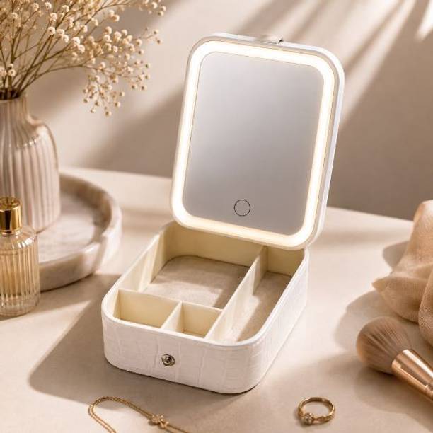 Orelya LED Light Makeup Organizer Box-Touch Mirror-Packof1 Vanity Organizer with LED Mirror Vanity Box
