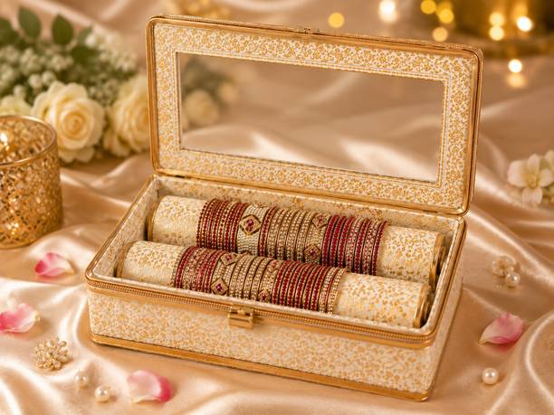 आलम एंटरप्राइजेज Bangle Storage Box with Mirror | Premium Velvet Bangles Organizer Case चूड़ी वैनिटी बॉक्स