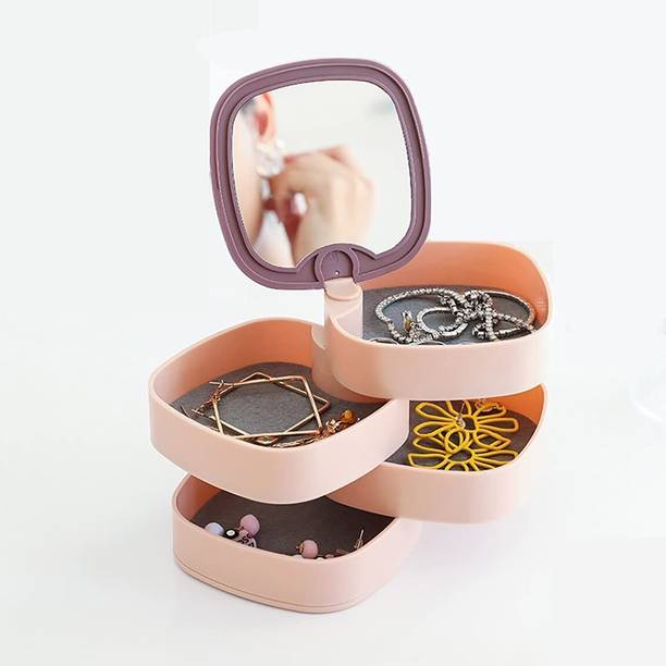 kridhrish Rotating Jewelry Box, Organizer with Built-in Mirror 360 Degree Rotatable Vanity Box