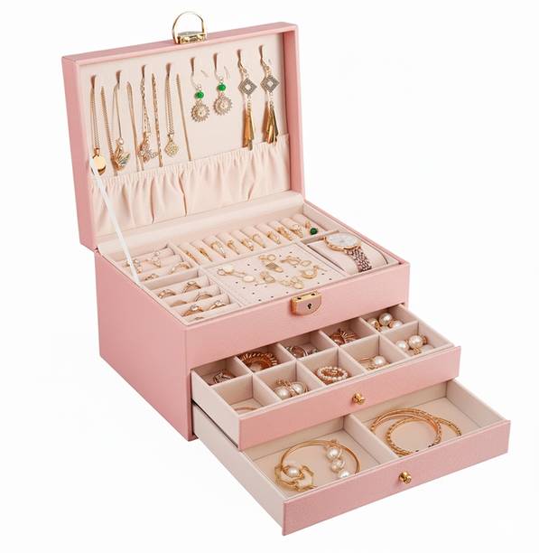 बर्च & को। Jewellery Box-3 Layer organizer, Portable Travel-Friendly Elegant Storage Box विवाह वैनिटी बॉक्स