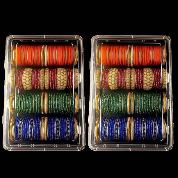 RAROVINS Clear Plastic Bangle Box, 4 Compartments pack 2 Bangle Organizer, Portable Storage Box, box for women, Multicolor Vanity Box