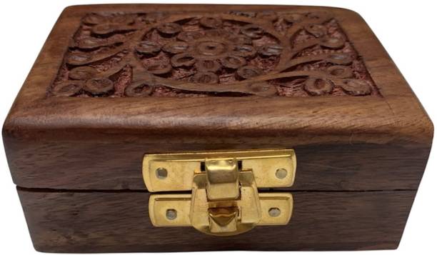 PineLife Premium Wooden Jewellery Box || 3.5” x 2.5” Inches || Floral Carved kkkkkkk Jewellery Box Vanity Box