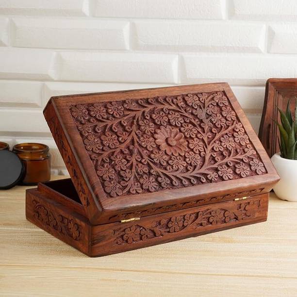 Zoraith Wooden Jewelry Box Hand Carved Flower Jewellery storage, Decorative purpose, Money Box, Good Luck Box, Cash Box Vanity Box