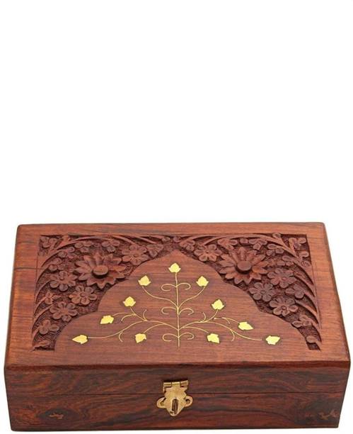 US HANDICRAFTS WOODEN MAKEUP AND JEWELLERY BOX / STORAGE BOX JEWELLERY BOX Vanity Box (Brown)8X5 Inch.. JEWELLERY BOX Vanity Box
