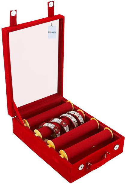 HOMESTIC Wooden 1 Piece Four Rod Transparent Velvet Bangle Storage Box, Maroon Bangle box Vanity Box
