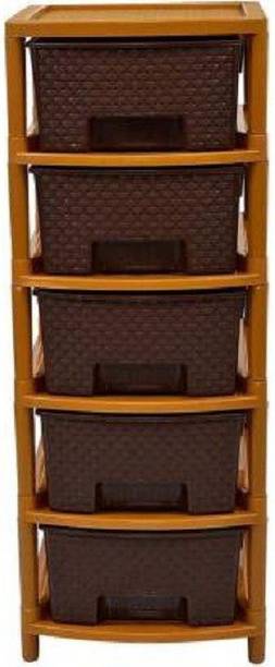 SIDDHESHWAR TRADING Modular 5 Layer Drawer Storage Organizer for Home/Bedroom and Kitchen ( Brown ) Plastic Free Standing Cabinet