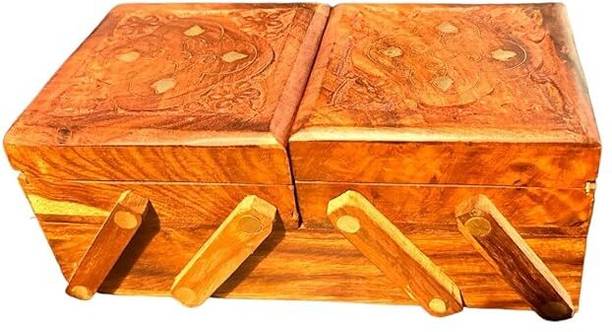 VIBHSA Handmade Wooden Jewellery Box for Women Jewel Organizer Hand Carved Carvings Jewellery Organiser Vanity Box
