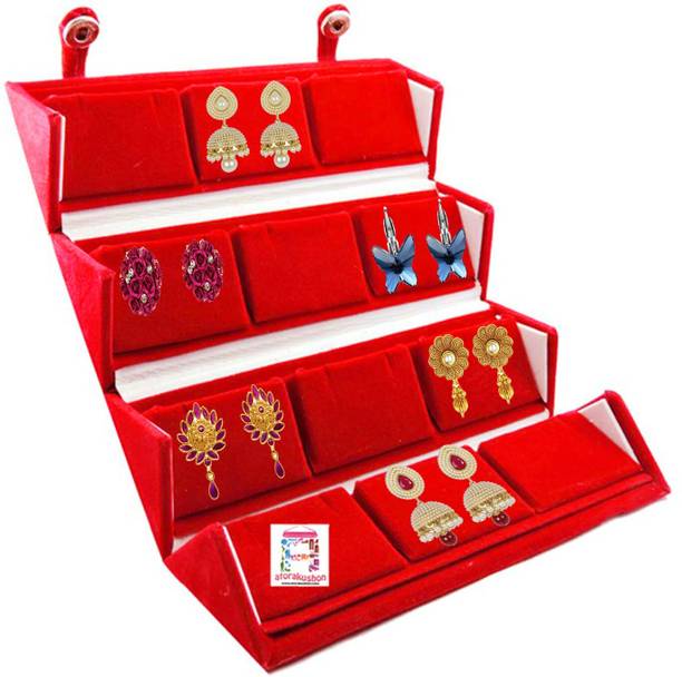 atorakushon 12 pair Earrings Organizer Red Velvet Folding jewellery Box / Earring & ring storage box 1pcs vanity box Vanity Box