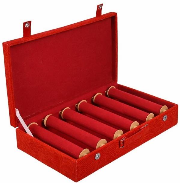 ultimatefashionista 6 Rods Bangle Box Velvet Coated Case Organizer Vanity Box Jewellery Vanity Box (Red) Jewellery Vanity Box