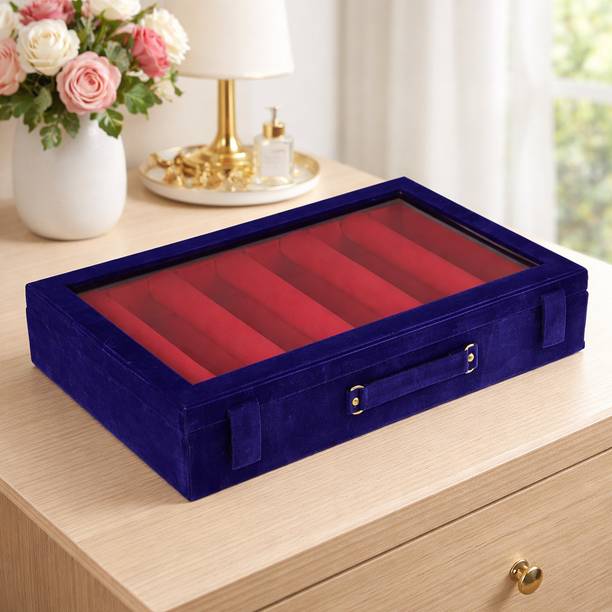 होमस्टिक Wooden 5 Rod Bangle Box|Velvet Coated Jewelry Box for Women & Girls|Blue बैंगल बॉक्स वैनिटी बॉक्स