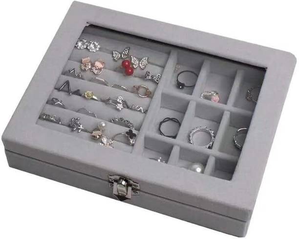 JOVINENTERPRISE velvet jewellery box 56 Ring Storage, Velvet Lining, Glass Lid Vanity Box