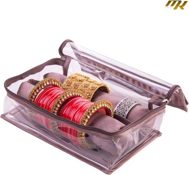 मिन किट Satin Fabric 2 Rod Bangle Box Organizer Jewellery Pouch Storage Bag बैंगल बॉक्स वैनिटी बॉक्स