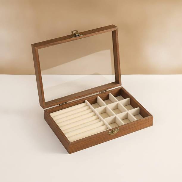 BAL KRISHNA ENTERPRISE PVT Wooden Jewellery Organizer Box with Glass Lid, Ring & Accessory Storage Jewellery Storage Box Vanity Box