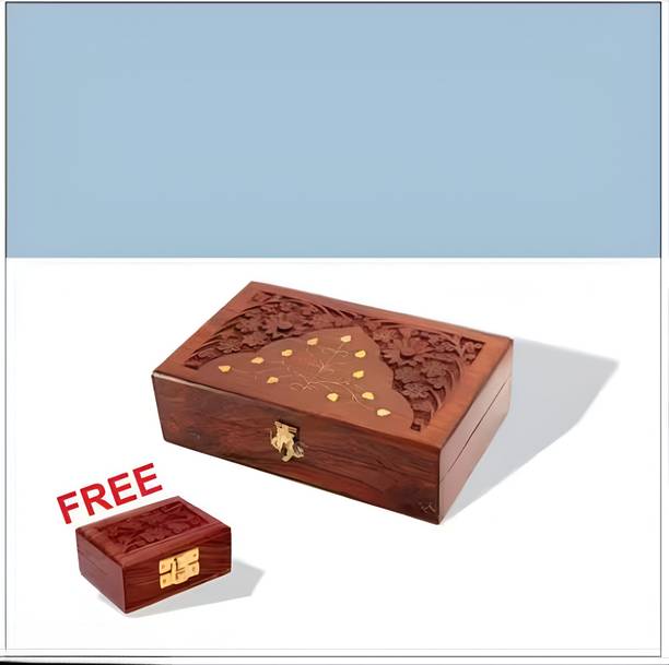WoodenEffarts Wooden Jewellery Box for Women Hand Carved Intricate Carvings Items - 6 inches Wooden Jewellery Box Vanity Box