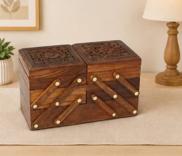 DuaNestHub Wooden Jewellery Organizer Box Jewellery Storage, Makeup Organizer, Multipurpose Storage Vanity Box