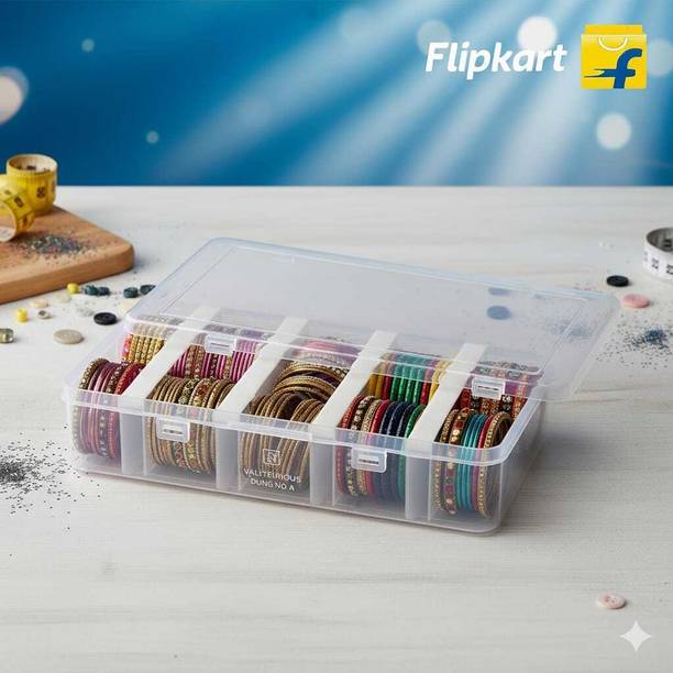 Bilbari MULTIPURPOSE TRANSPARENT BANGLES PLASTIC STORAGE BOX WITH 4 RODS,ORGANIZER Organizer Case For Jewellery, Bangles Box, Lockable Vanity Box