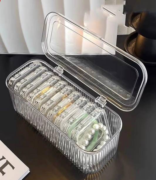 k k gold Acrylic Jewelry Organizer Box 12 Grid Transparent Storage Case with Lid rings, earrings, bracelets, necklaces, and small accessories Vanity Box