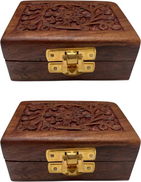 LimeWood Handicrafts Premium Wooden Jewellery Box || 3.5” x 2.5” Inches || Pack of 2 || Jewellery Box Vanity Box
