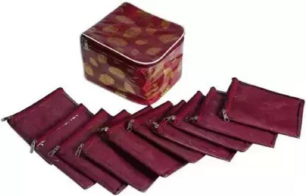 Minso Jewellery Box Organizer with 10 Pouch For Traveling Makeup and Jewellery Jewellery, Makeup Vanity Box