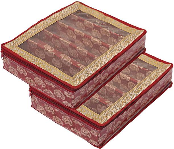 HOMESTIC Teardrop Pattern Laminated 5 Rod Box With Tranasparent Top - Pack of 2 (Red) Bangle Box Vanity Box