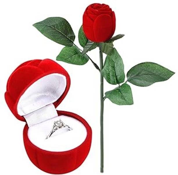 Nimkar's Red Velvet Rose Ring Vanity Box (Without Ring) for Valentine's Day Gift Propose Valentine's Day Vanity Box