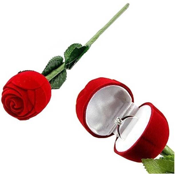 The Elitestore Velvet Red Rose Jewellery Ring Box Valentines Day, Wedding Day, Wedding Engagement Vanity Box