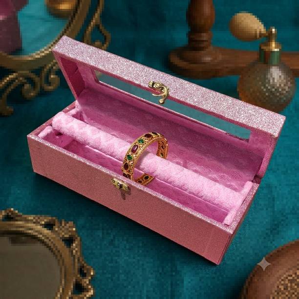 ZAMS 01344 WOODEN VALVET BENGAL BOX 1 ROd, And C Lock system jwellery organizer box, glass bengal box, bangle organizer Vanity Box