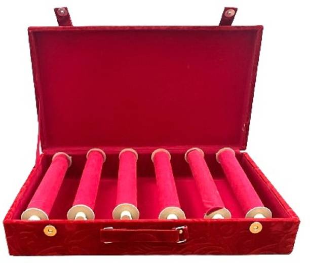 ultimatefashionista 6 Rods Bangle Box Velvet Coated Case Organizer Vanity Box Jewellery Vanity Box (Red) Jewellery Vanity Box