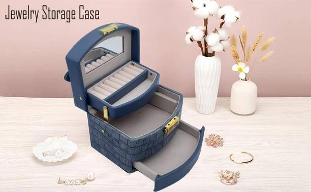 AORDEY Jewellery Storage Box With Mirror Large Capacity Earring Organizer, Jewelry Storage Organizer Vanity Box