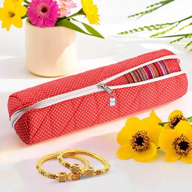 HOMESTIC Polka Dots Single-Rod Bangles Organisers Storage Box for Women | Red Bangles Pouch Vanity Box