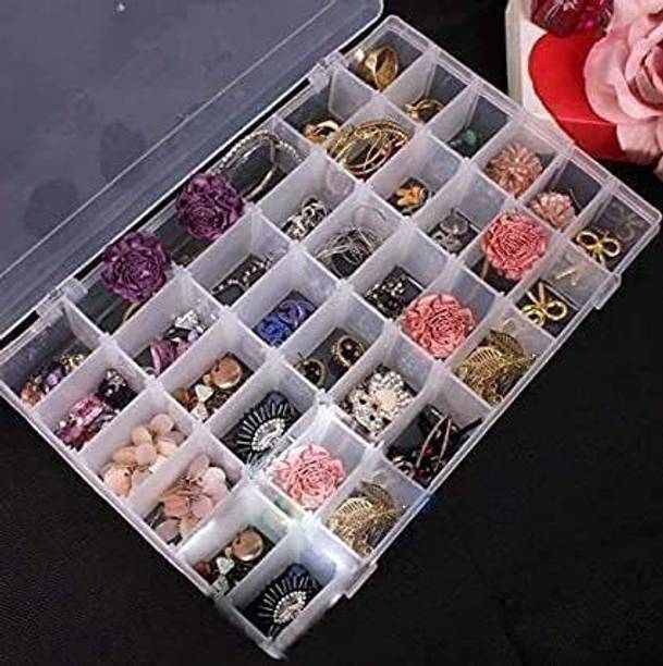 JIGSHTIAL Jewellery Organizer container Kit Earring Organiser good Storage Box Vanity Box 36 Grids Clear Plastic Storage Box Vanity Box