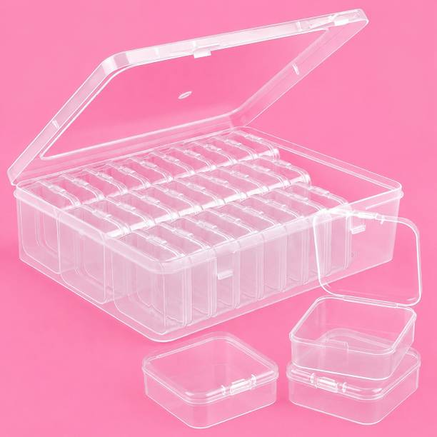 ZEN G Clear Plastic Organizer Container for Earrings, Rings, Beads & Small Parts pack of 30 Transparent Plastic box Vanity Box