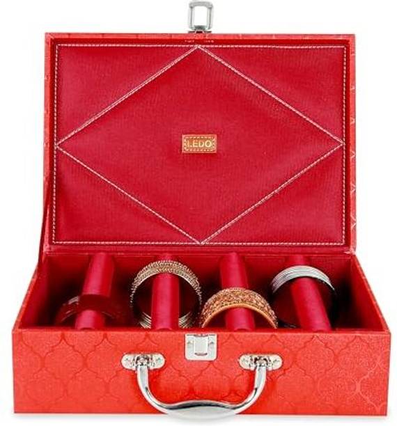 LEDO Bangle Box Case for Women in with 4 Rods in Red Color in Pu Leather Bangle Box Vanity Box