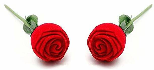 BG Bazzar gali 2 Pcs Velvet Red Rose ring box (Rose without Ring) Ring Box Vanity Box