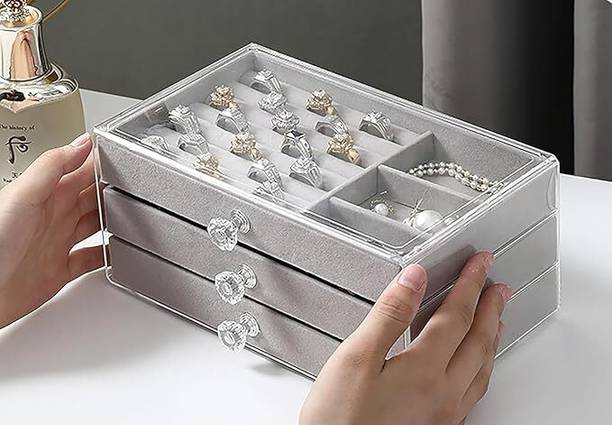 MAMOHALU Acrylic Jewellery Storage Box with 3 Drawers Jewellery Organizer Vanity Box