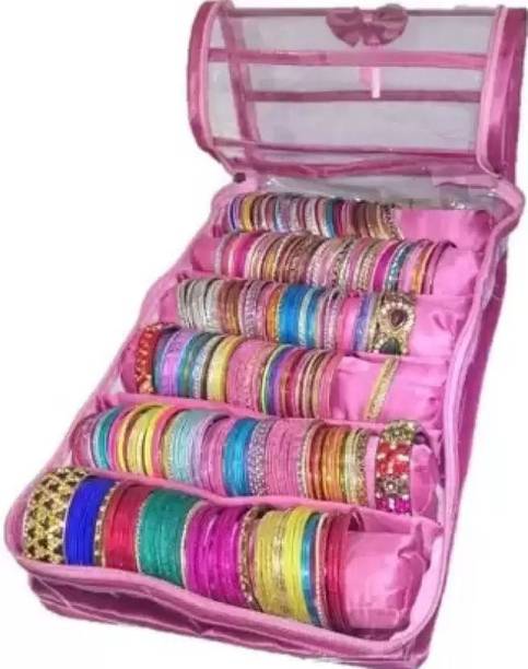 BRAVO AND CO Presents Bangle container pouch pink Transparent bangle box Bangle box Chudi dabba Pink bangle box Bangle storage box Bangle container bag Vanity Box
