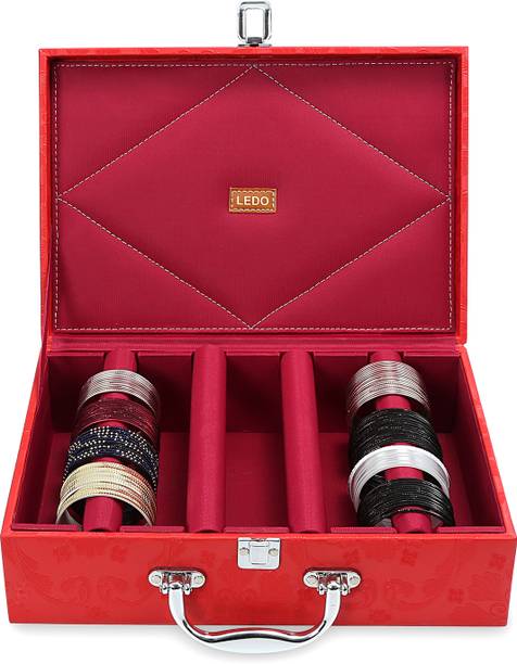LEDO Bangle Box Organizer for Women in PU Leather with 4 Rods in Red & Cherry Color Bangle Box Vanity Box