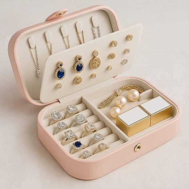lumena fashion Pastel Pink PU Leather Jewellery Organizer Box / Jewellery Storage Vanity Box