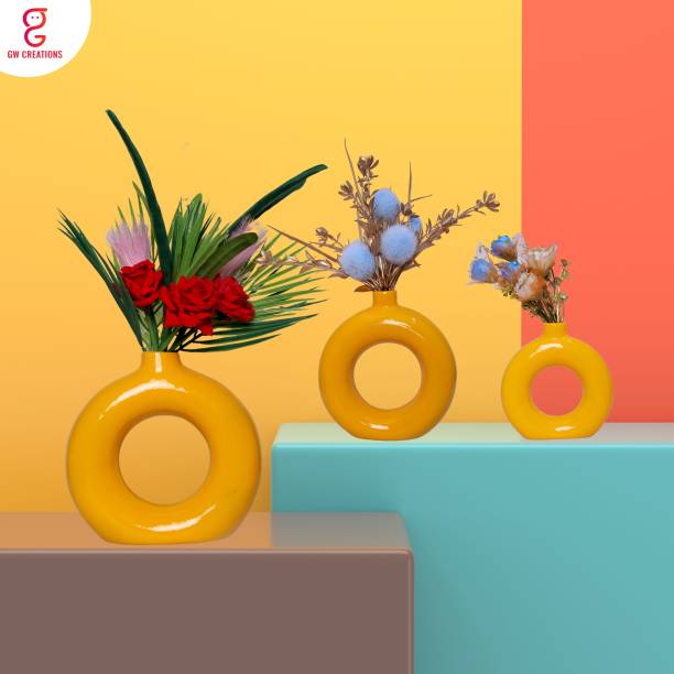 GW Creations Matte Finish Donut Flower pot Circular Shaped Flower Pot for Modern Gardens" Polyresin Vase