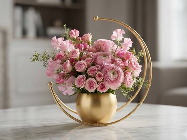 SS Handicrafts Geomatric metal moon shape flower vase Iron Vase