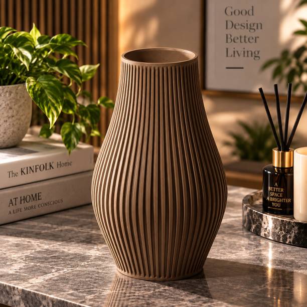 EverFirm Blossomflow Ribbed Fluted Flower Vase for Home Decor – Mocha Brown Plastic Vase
