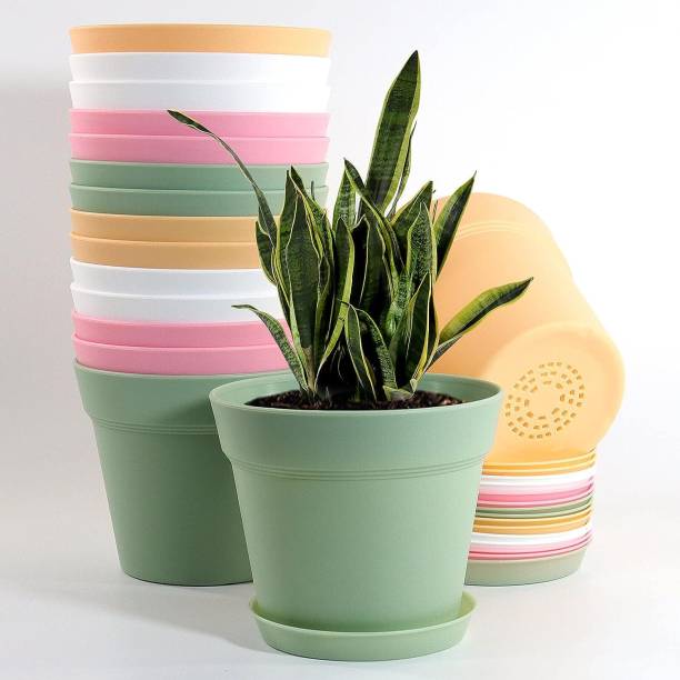 JIGSHTIAL 8 inch Round Plastic Pot/Gamla/Balcony/Outdoor/Indoor Garden Pot Plant Container Plastic Vase