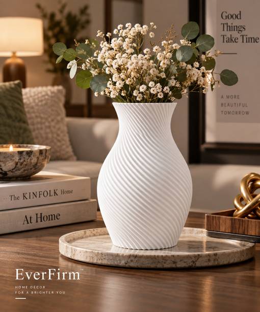EverFirm Spiral Textured Flower Vase for Home Decor Living Room Table – white Plastic Vase